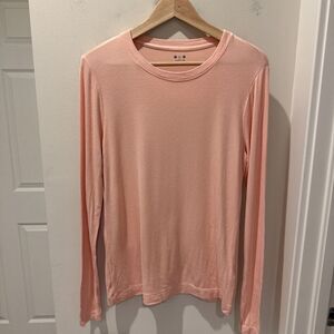 Three Dots Soft Pink Ribbed Crewneck Long Sleeve T-shirt Size Medium